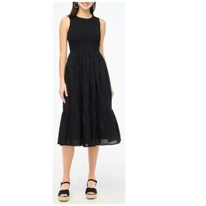 J.Crew Factory Soli Smocked Midi Dress Black Medium NWT